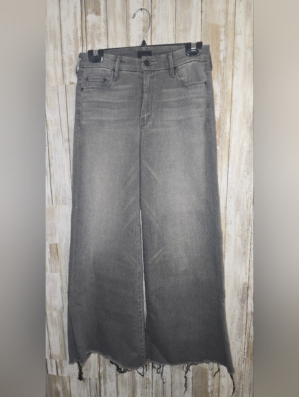 MOTHER Gray Wide-Leg Distressed Hem Jeans Size 26